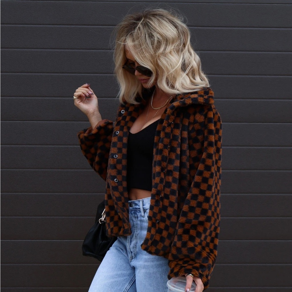 Vici Faux Fur Checkered Jacket